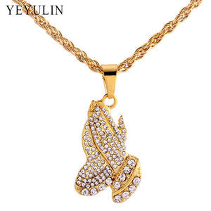 New Full Rhinestone Uzi Gun Cross Pendant Necklaces Long Cuban Link Chain Fashion Necklace For Unisex Hip Hop Jewelry