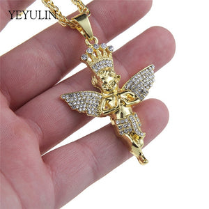 New Full Rhinestone Uzi Gun Cross Pendant Necklaces Long Cuban Link Chain Fashion Necklace For Unisex Hip Hop Jewelry