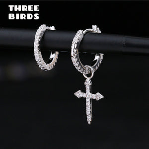 Tiny Trendy Cubic Zirconia Cross Dangle Earrings Luxury Small Crystal Silver Round Hoop Earrings For Women Jewelry