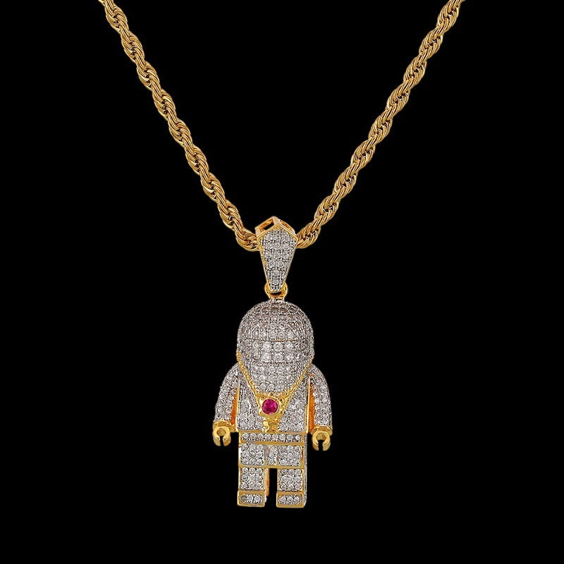 Hip Hop Jewelry Cubic Zirconia Astronaut Iced Out Cool Mens Pendant Necklace Gold/silver Color Chain Necklace for Men Gift