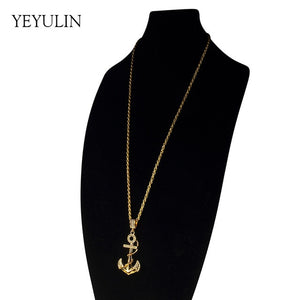 New Full Rhinestone Uzi Gun Cross Pendant Necklaces Long Cuban Link Chain Fashion Necklace For Unisex Hip Hop Jewelry