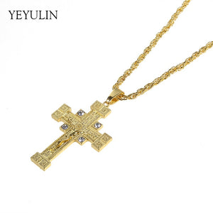 New Full Rhinestone Uzi Gun Cross Pendant Necklaces Long Cuban Link Chain Fashion Necklace For Unisex Hip Hop Jewelry