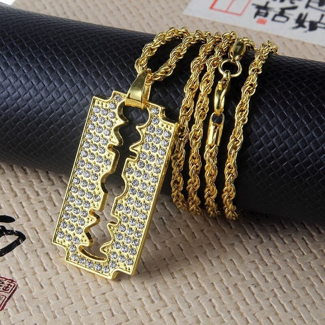 New Full Rhinestone Uzi Gun Cross Pendant Necklaces Long Cuban Link Chain Fashion Necklace For Unisex Hip Hop Jewelry