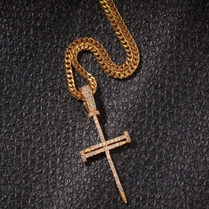 Nail Cross Pendant Copper Material AAA CZ Bling Iced Out Necklace Chain Micro Paved Men's Hiphop Jewelry